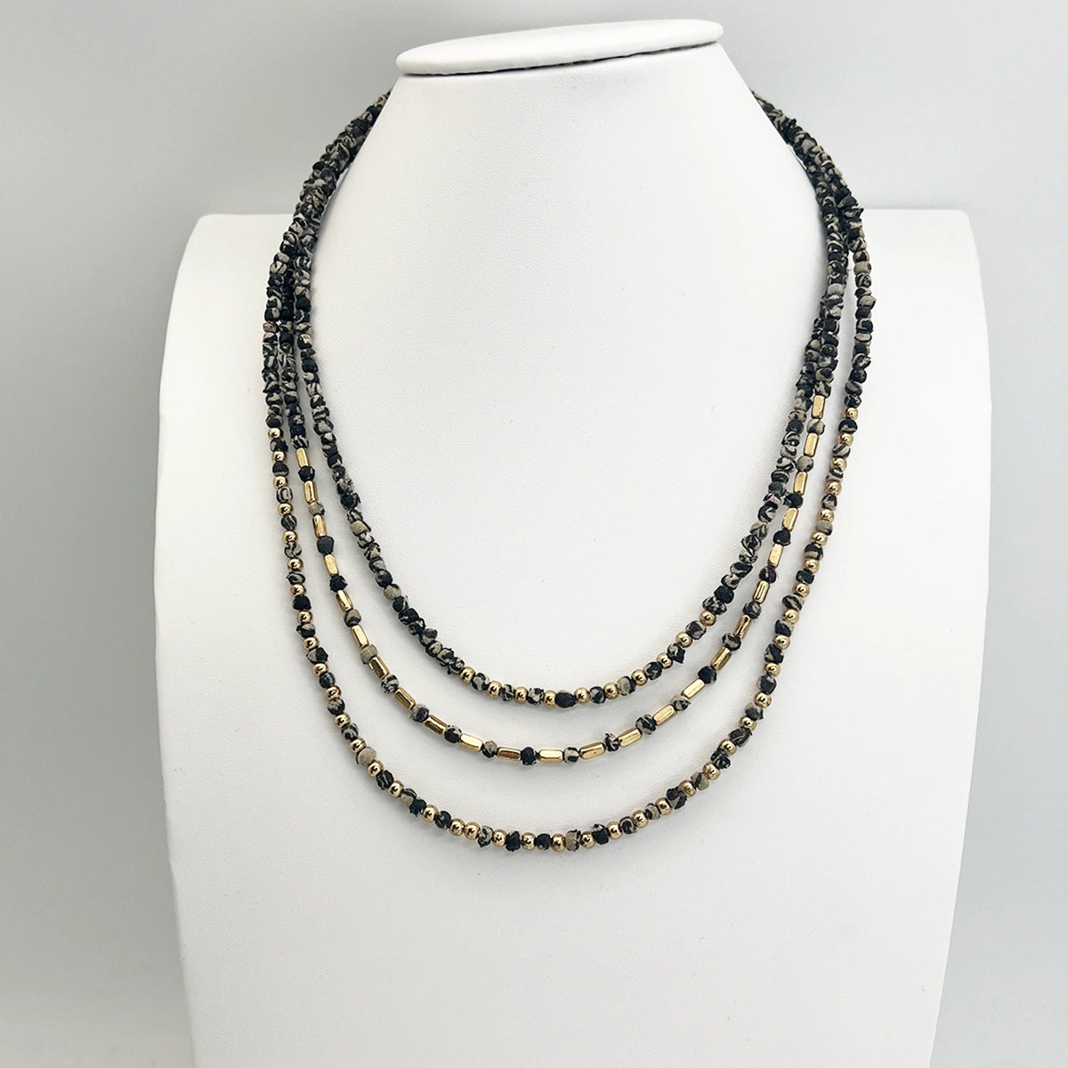 Aasha Glimmer Monochrome Kantha Layered Necklace