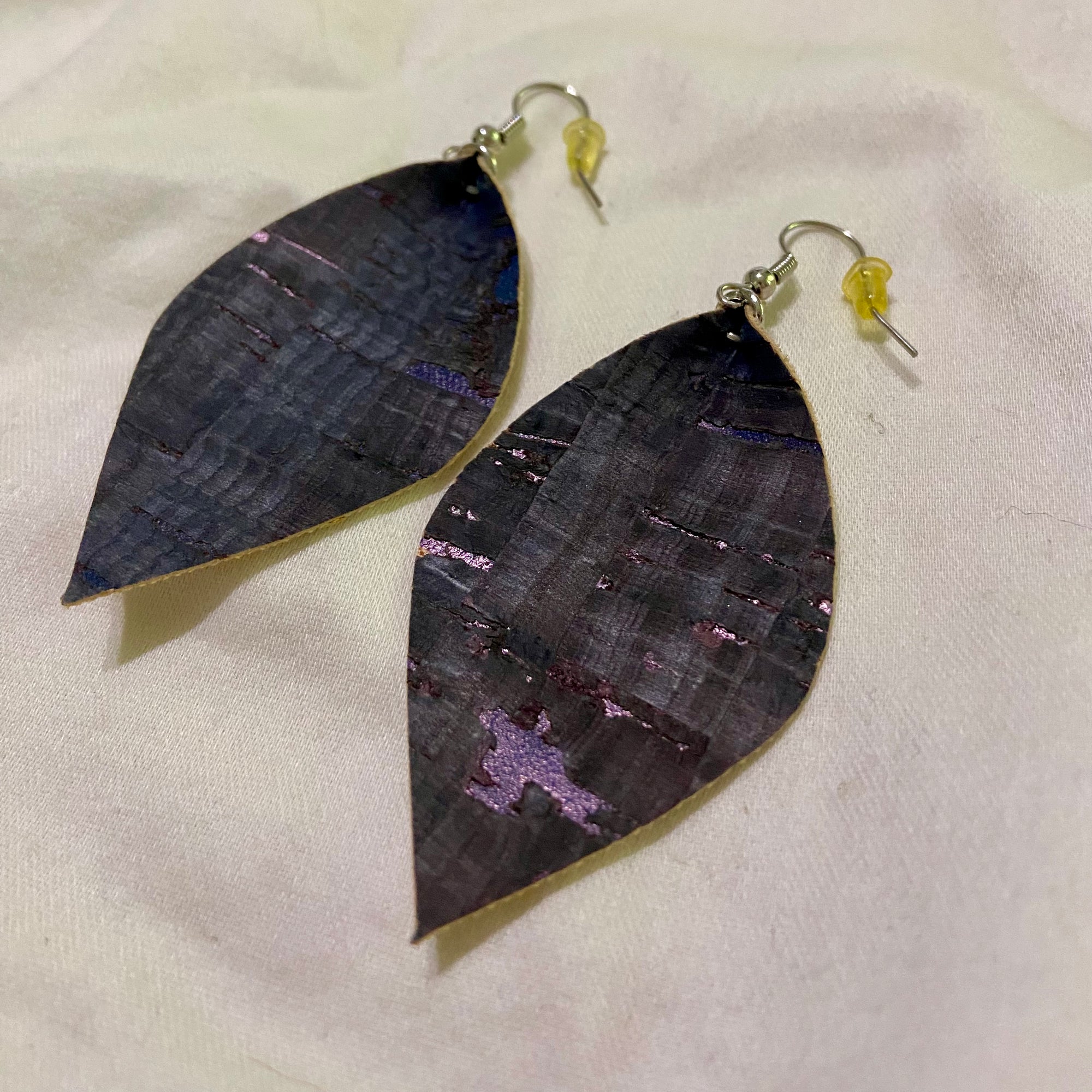 B. Light Earrings - Dark Purple Cork Leaf Earrings