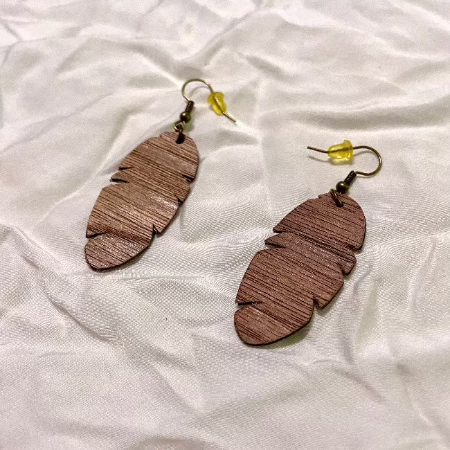 B. Light Earrings - Dark Wood Leaf Earrings