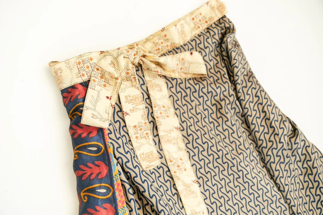 Long Reversible Wrap Silk Skirt