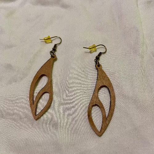 B. Light Earrings - Brown wood pointy leaf earrings