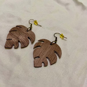 B. Light Earrings, - Brown wood split leaf earrings