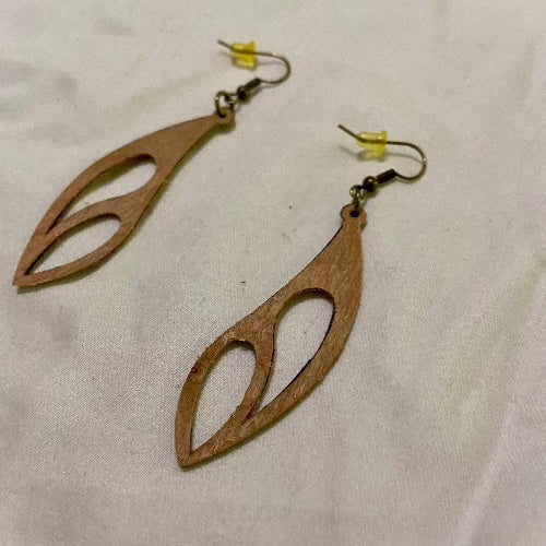 B. Light Earrings - Brown wood pointy leaf earrings
