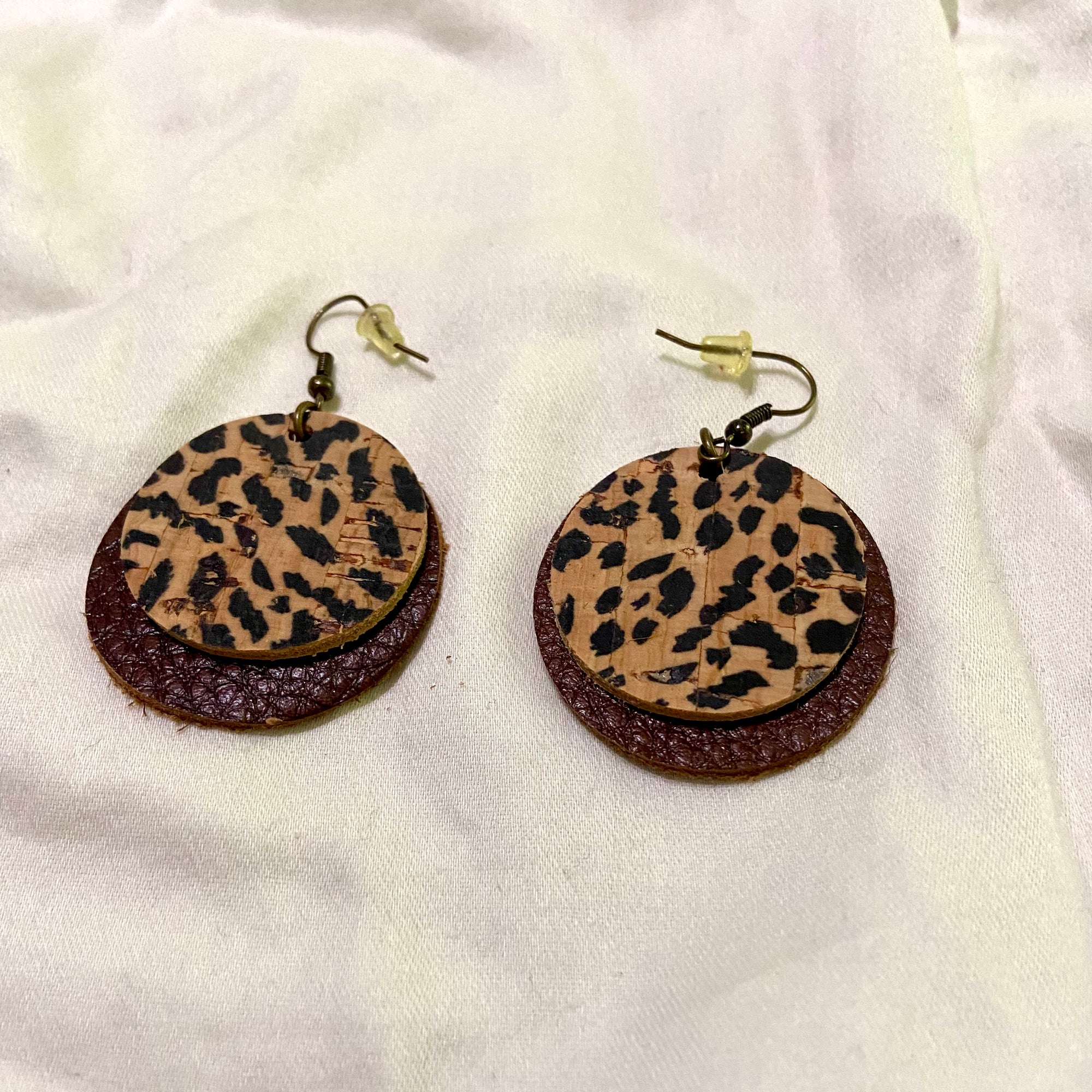 B. Light Earrings - Cheetah print Cork  Double Circle Earrings