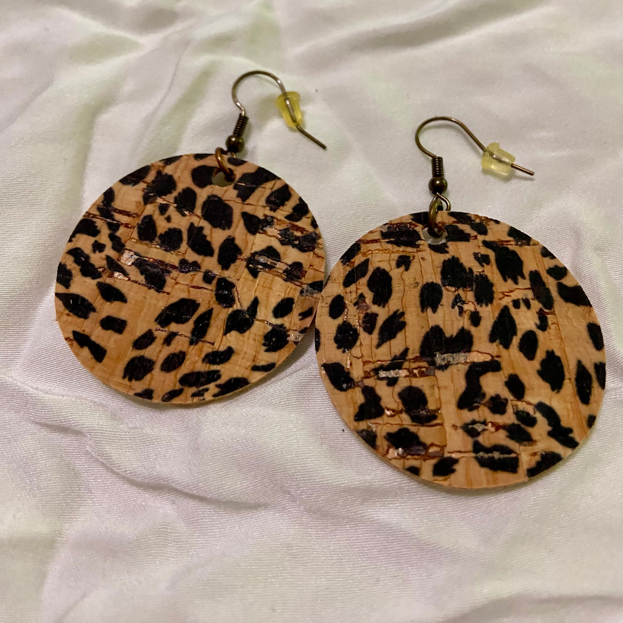 B. Light Earrings - Cheetah print Cork Circle Earrings