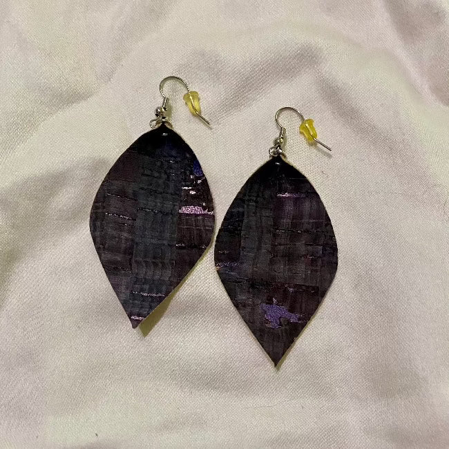 B. Light Earrings - Dark Purple Cork Leaf Earrings
