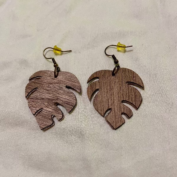 B. Light Earrings, - Brown wood split leaf earrings
