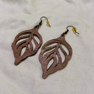 B. Light Earrings - Brown Wood Wide Leaf Earrings