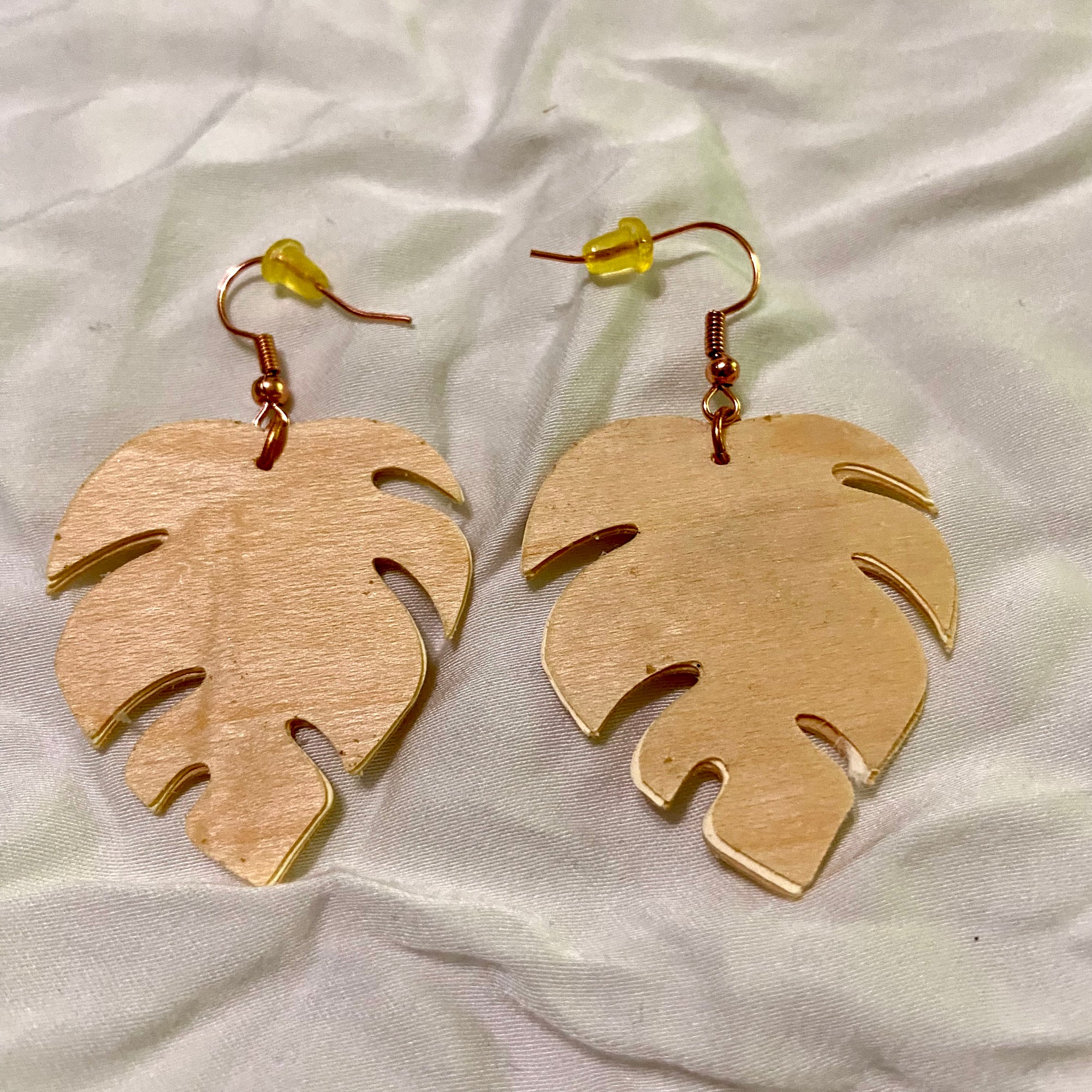 B. Light Earrings - Light Wood Split Leaf Earrings