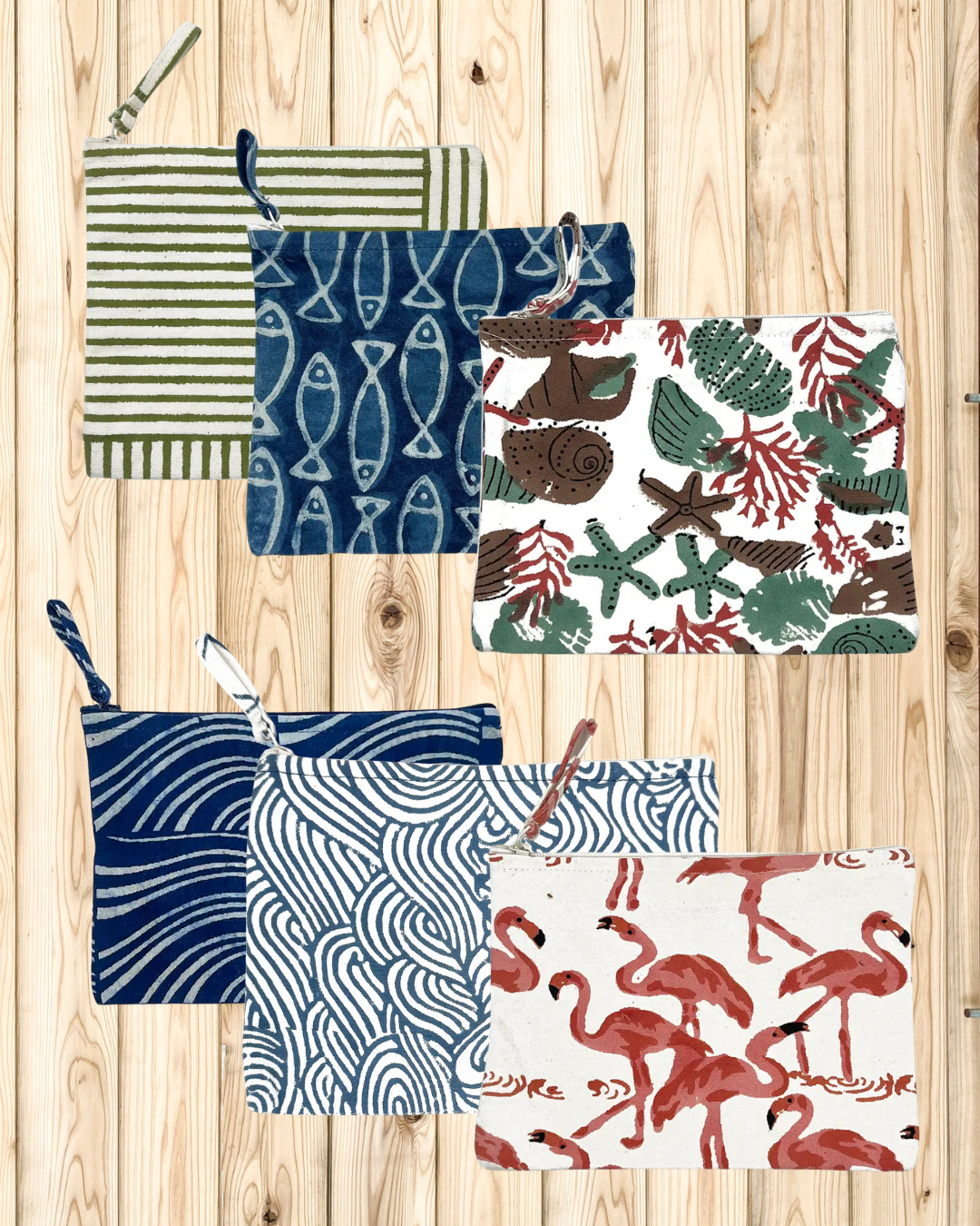 Block-Printed Canvas Zipper Pouch