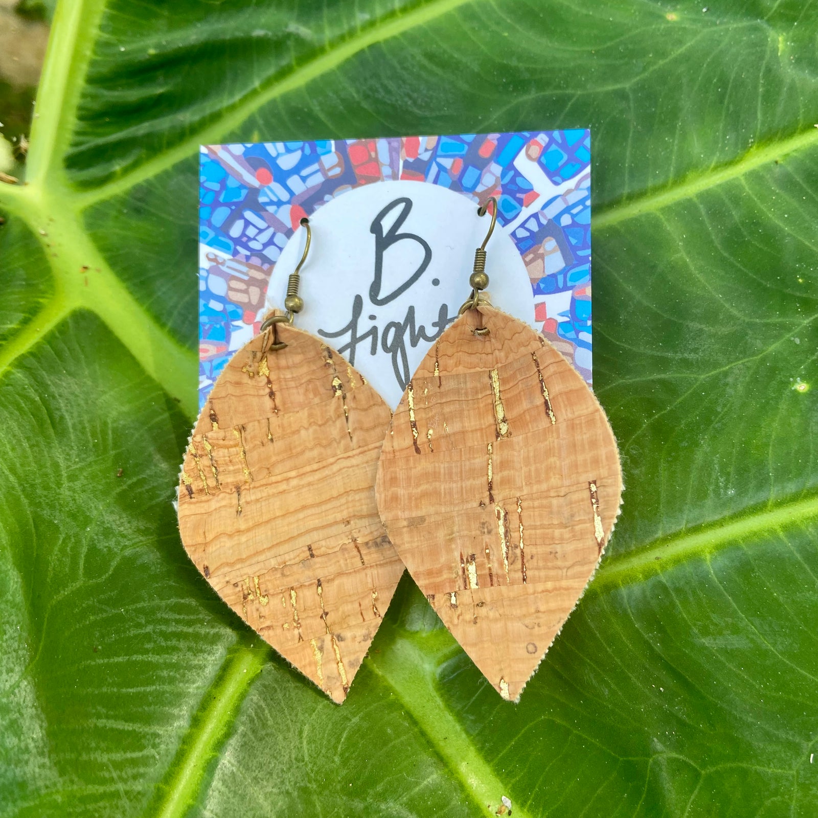 B. Light Cork and Gold Earrings 2.5 in