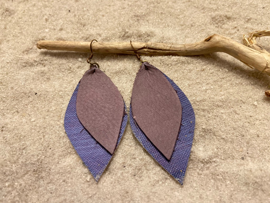 B. Light Earrings - Faux Denim and Leather Double Layer Leaves
