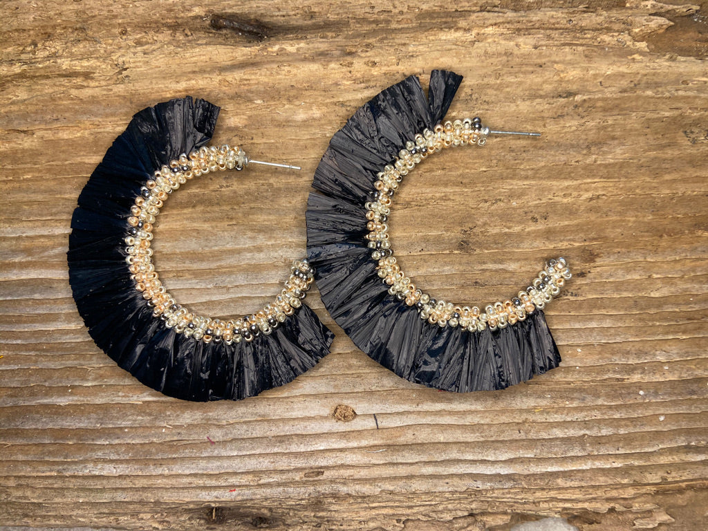 Raffia Noir Fringe Hoops