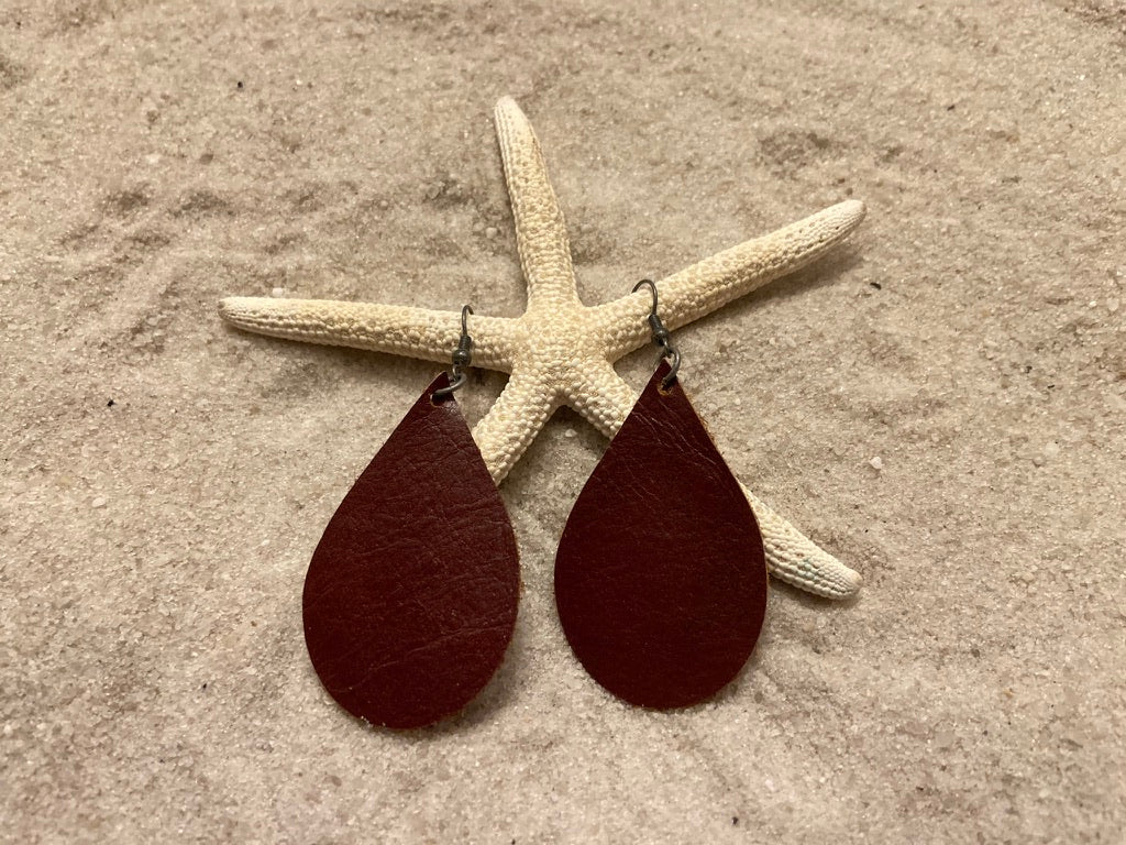 B. Light Earrings - Maroon Teardrop Leather Earrings
