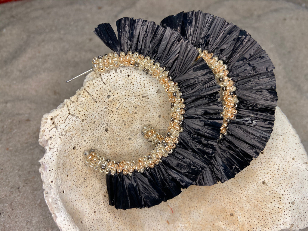 Raffia Noir Fringe Hoops