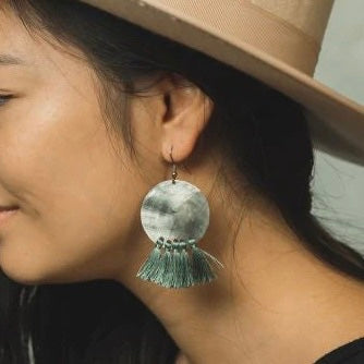 Bottle Cap Fan Tassel Earrings