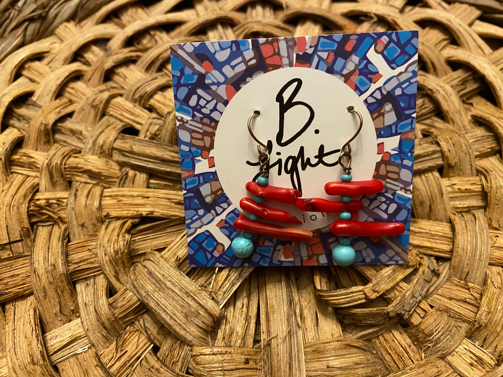 B. Light Earrings with red glass and turquois tiered beads