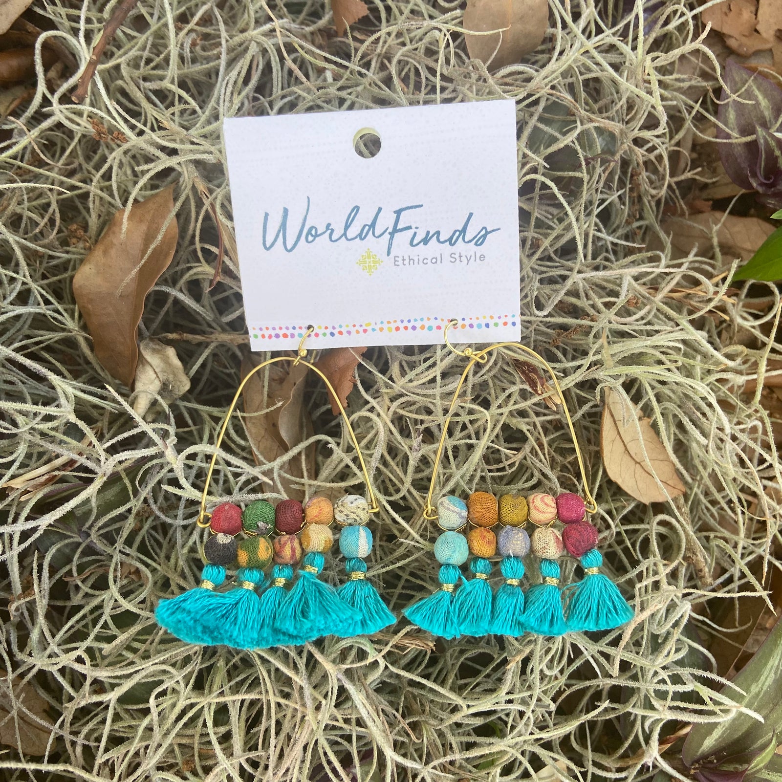 Arched Turquoise Tassel Earrings