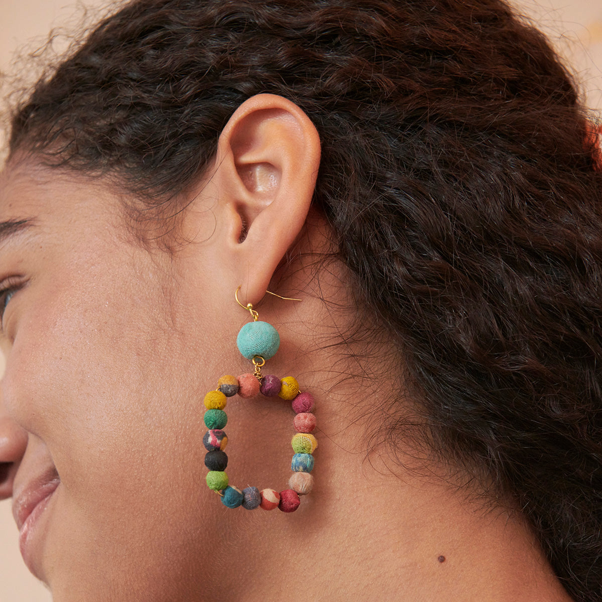 Kantha Dangling Square Earrings