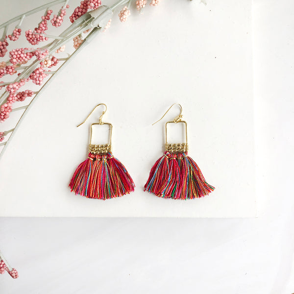 Super long earrings, red tassel earrings, statement fringe earrings - Ruby  Lane