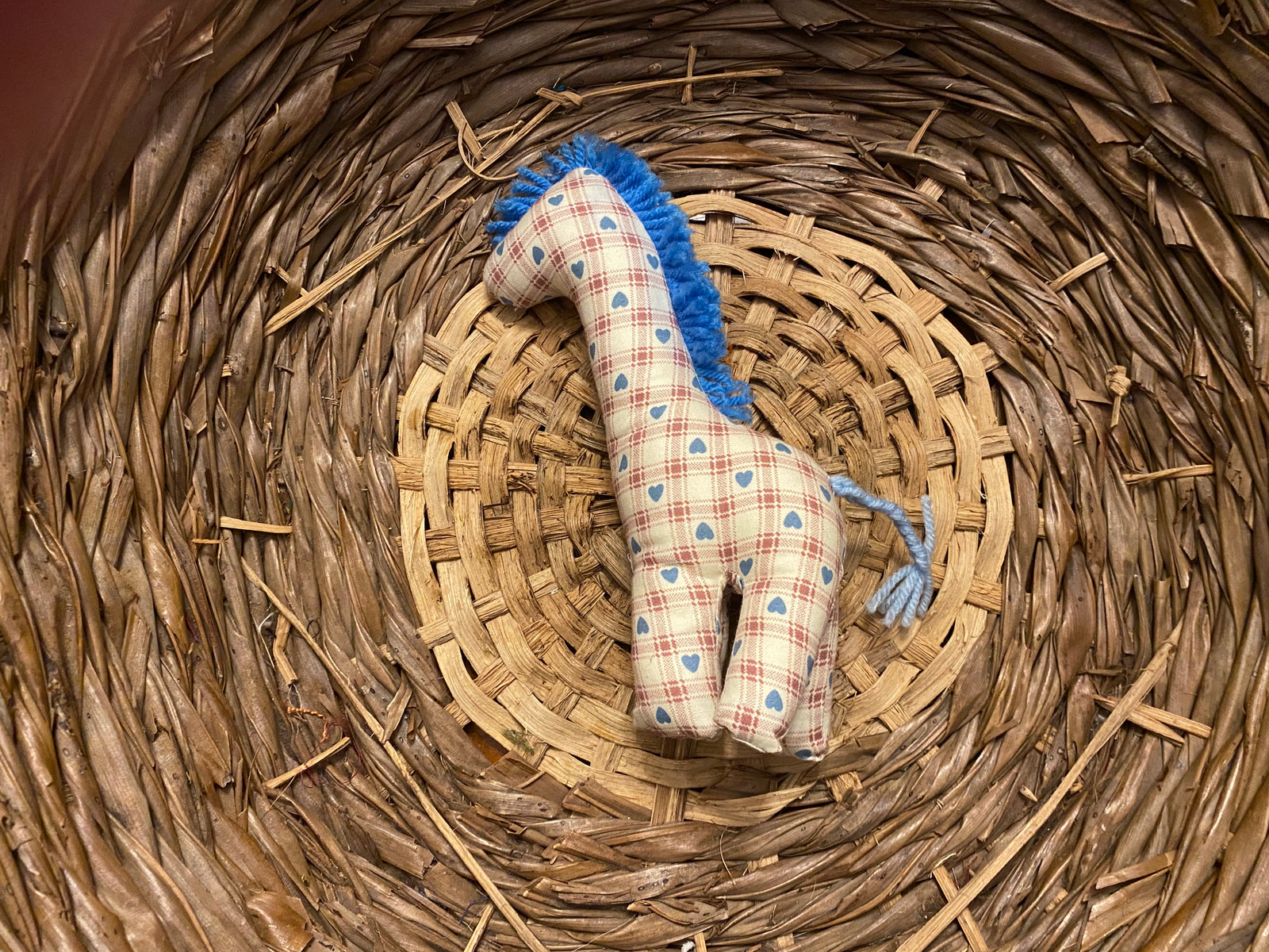 Giraffe with blue hearts and red plaid