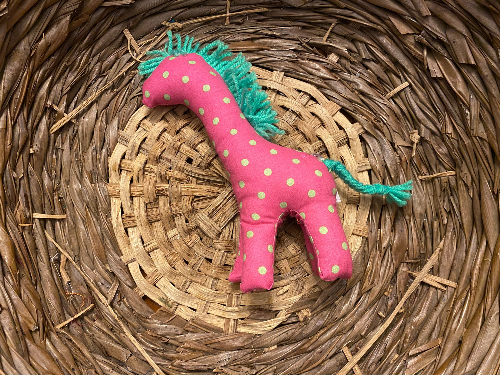 Giraffe pink with green polka dots