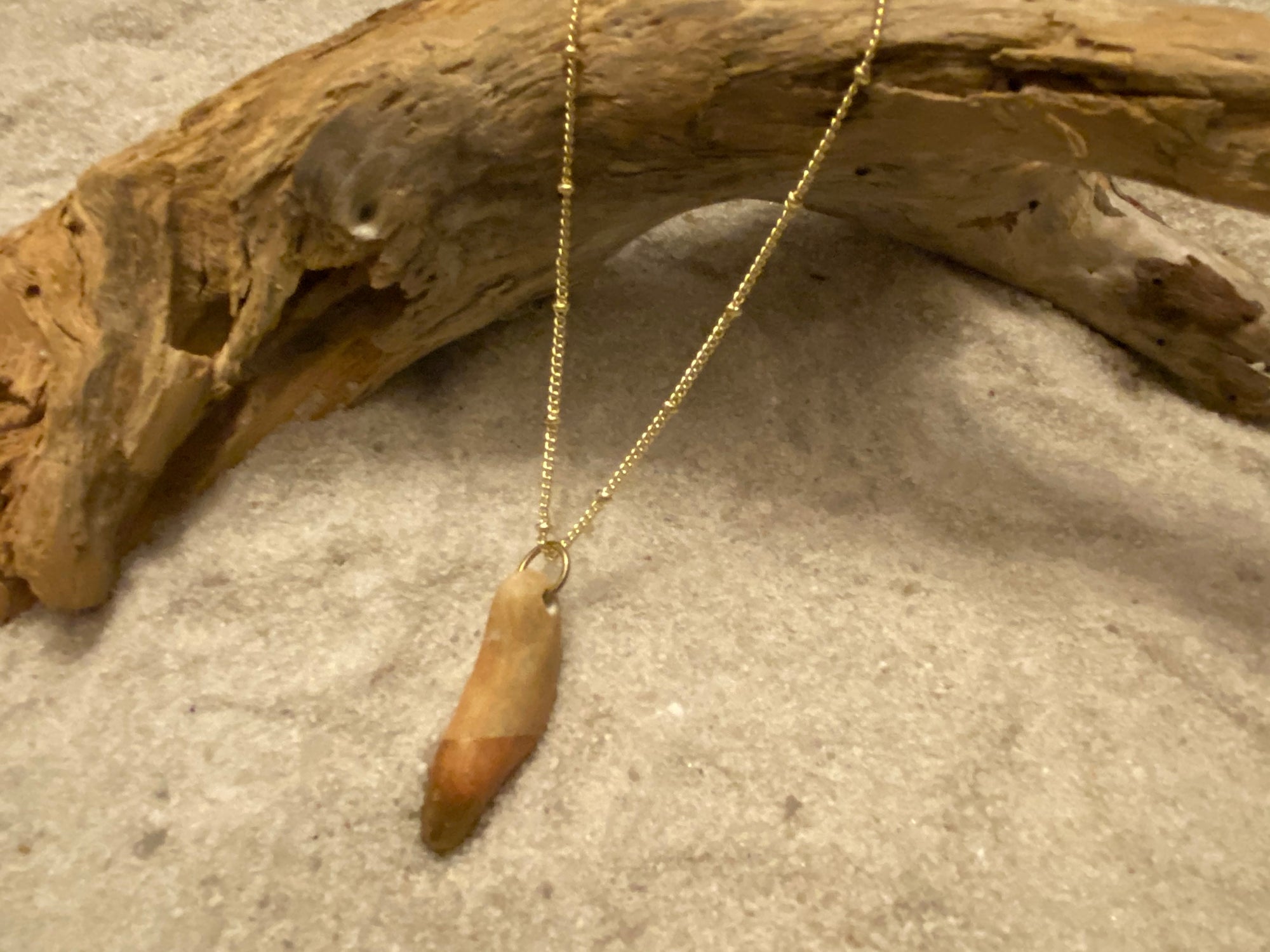 Haiti Beach Rock Necklace - Oblong Natural Stone Dipped in Gold Leaf on 30" Gold Ball Chain