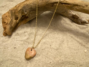 Haiti Beach Rock Necklace - Flat Peach Stone Dipped in Gold Leaf on 30" Gold Ball Necklace