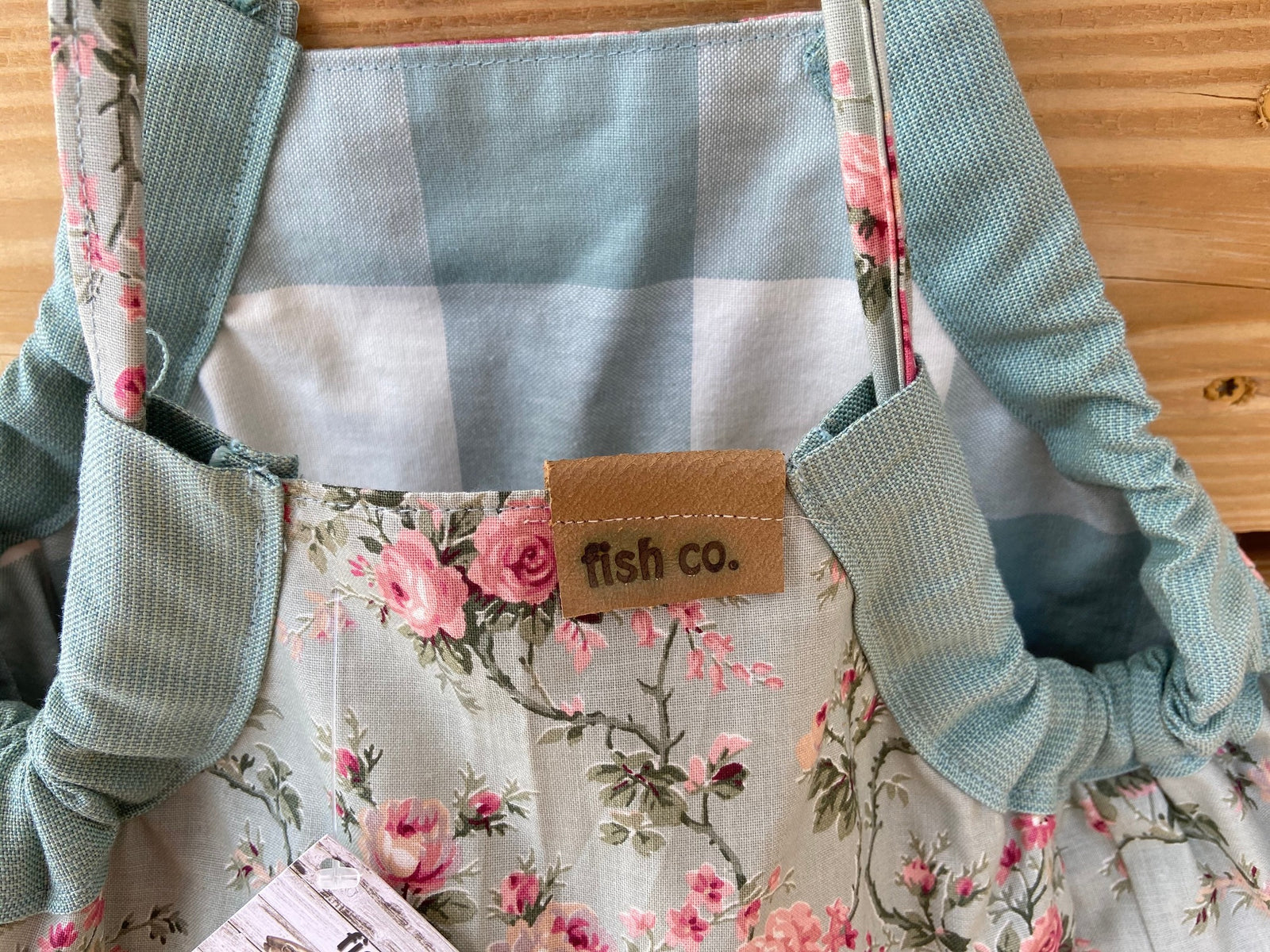 Mini Samaki- Pink Rose Pattern on Mint Green with Large Green Check