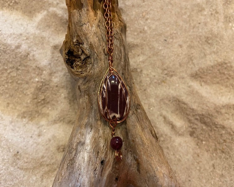 B. Light Necklace - Copper Wire Wrapped Stone Bead and Copper Chain Accents