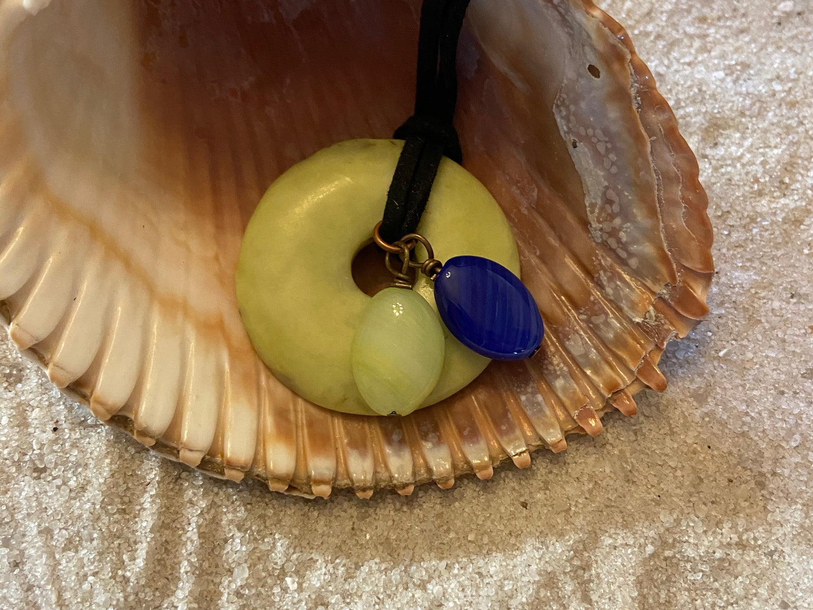 B. Light Necklace - Green Stone Disc with Green and Blue Glass Accents