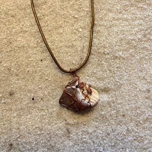 B. Light Necklace - Copper Wrapped Haitian Shell on Adjustable Leather Cord