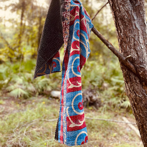 Kantha Medium Scarf Red & Blue Accents 4401