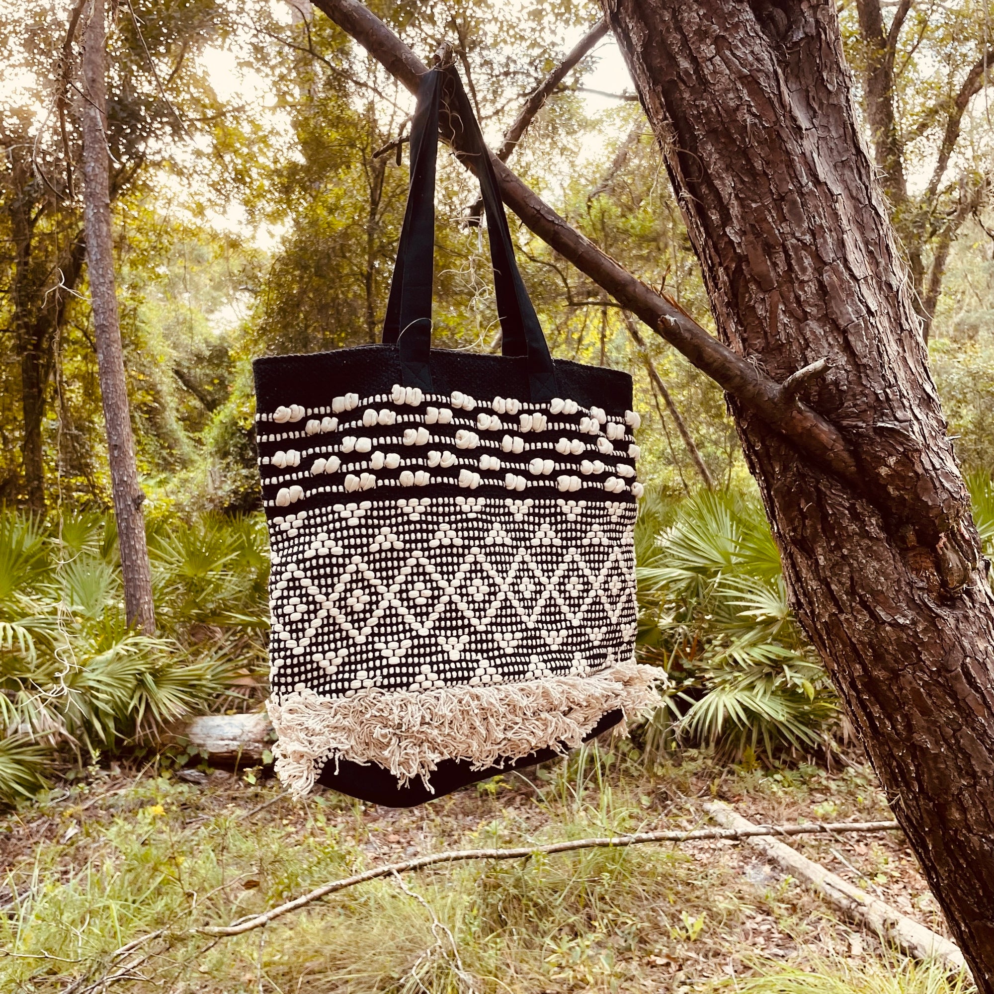 Black Tote Bag with Bohemian Design