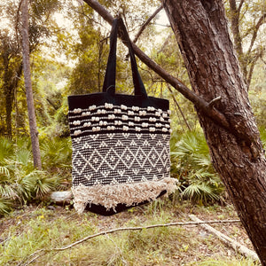 Black Tote Bag with Bohemian Design