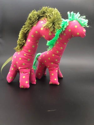 Giraffe pink with green polka dots