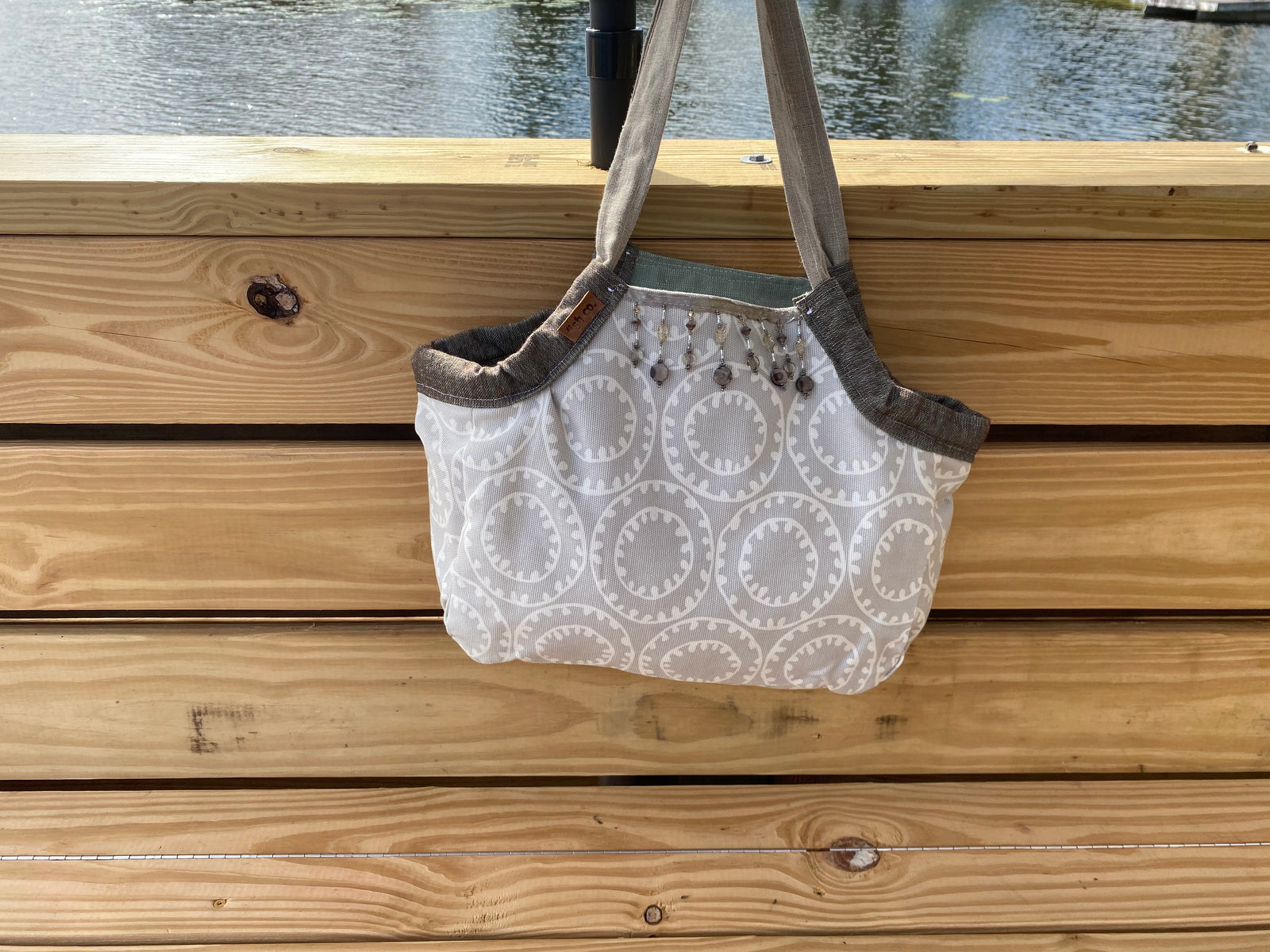 Mini Samaki- Oatmeal and Cream Tribal Circles with Seafoam Canvas and Glass and Stone Bead Accents