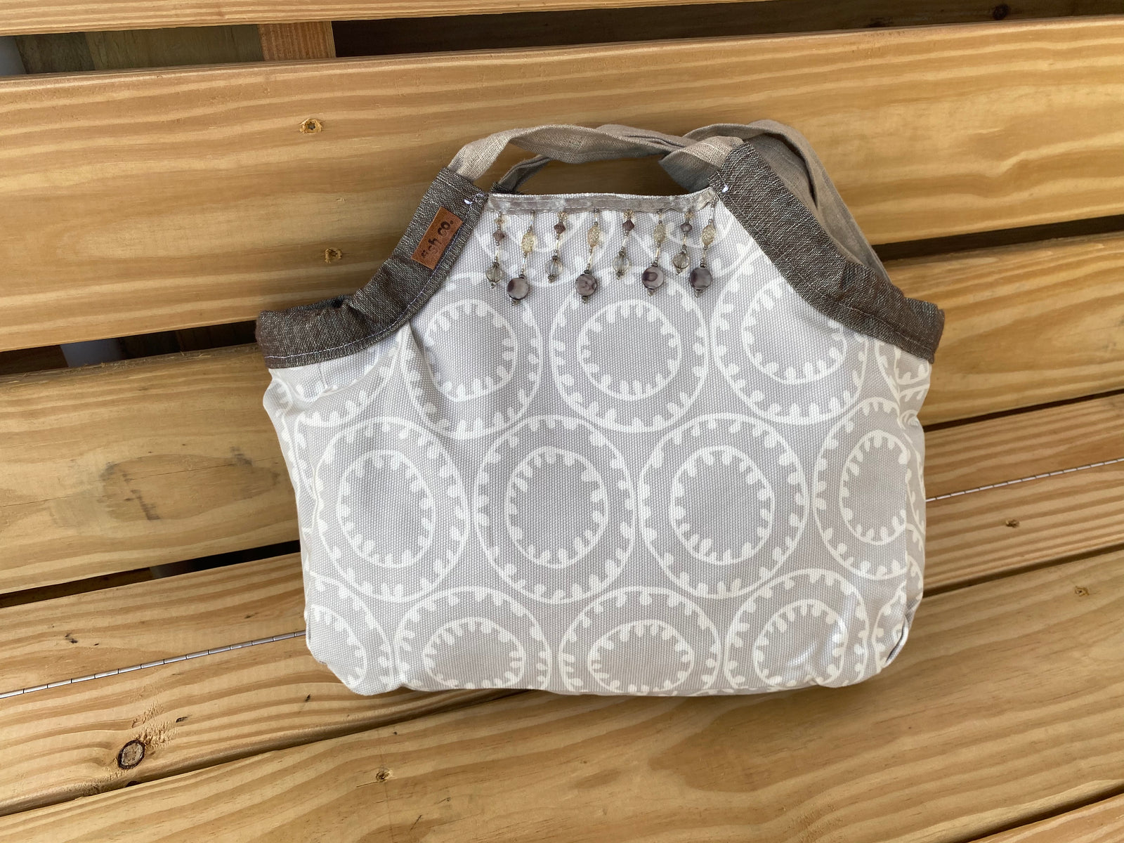 Mini Samaki- Oatmeal and Cream Tribal Circles with Seafoam Canvas and Glass and Stone Bead Accents