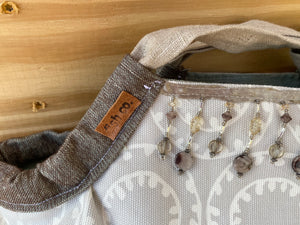 Mini Samaki- Oatmeal and Cream Tribal Circles with Seafoam Canvas and Glass and Stone Bead Accents