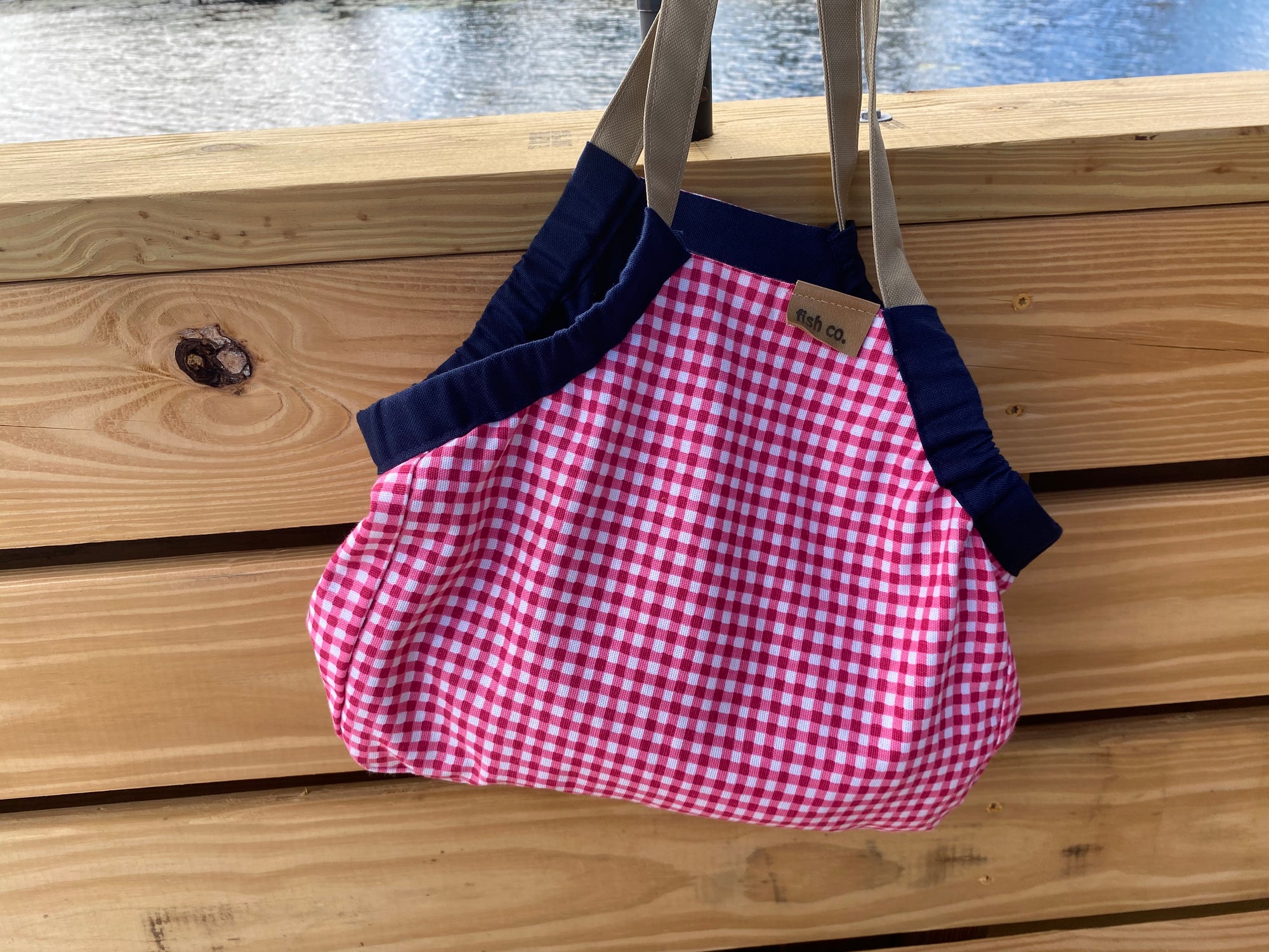Mini Samaki - Red Gingham/Navy with Red Gingham Pockets with Khaki Strap