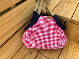 Mini Samaki - Red Gingham/Navy with Red Gingham Pockets with Khaki Strap