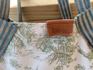 Mini Samaki - Green and Cream Toile with a Green and Camel Striped Silk and Coordinating Strap