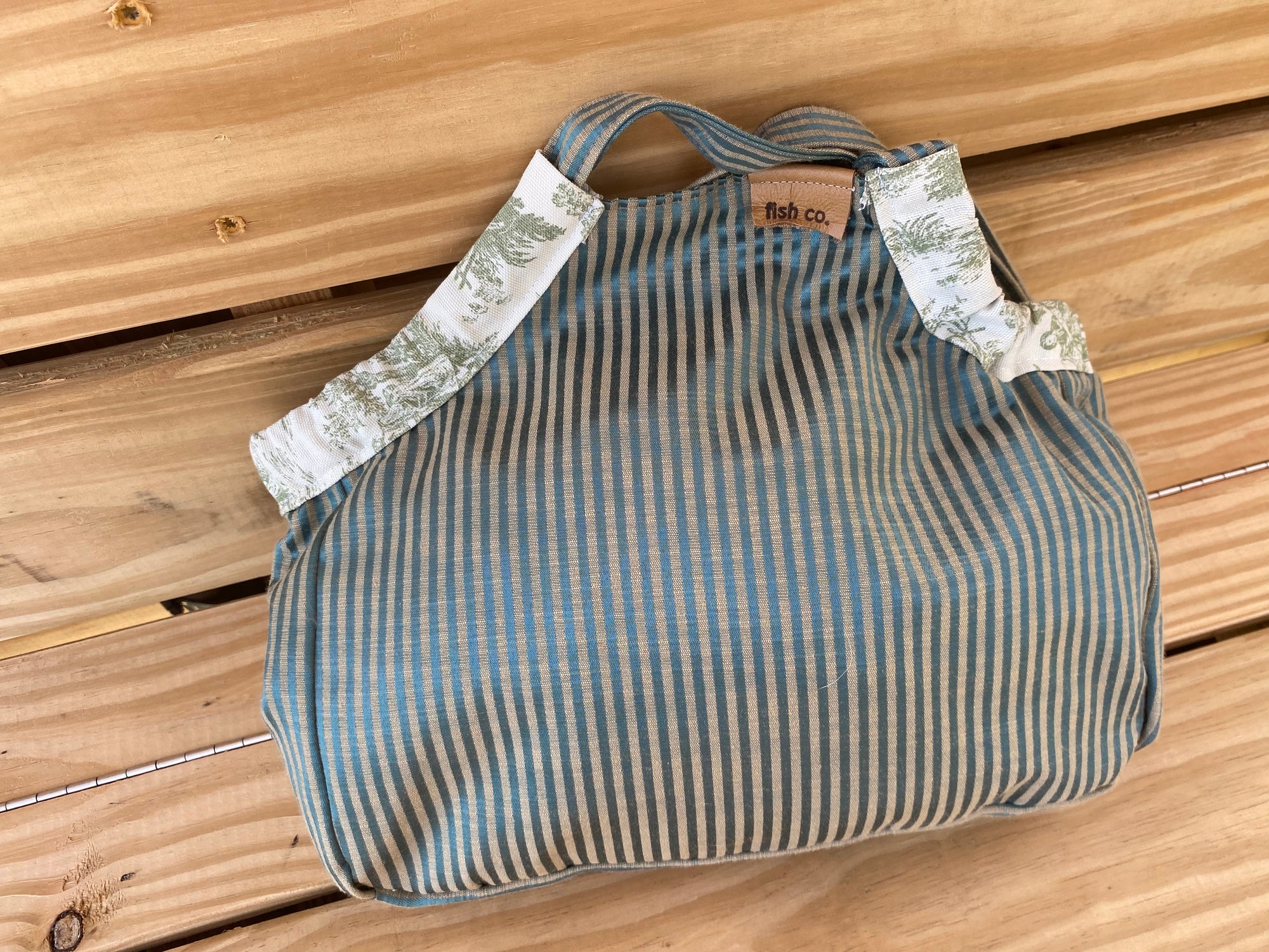 Mini Samaki - Green and Camel Silk Stripe Inside and Out with Coordinating Strap and Pockets
