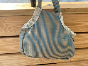 Mini Samaki - Green and Camel Silk Stripe Inside and Out with Coordinating Strap and Pockets
