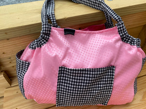 Samaki Bag - Pink Silk Polka Dot with Hot Pink Silk Inside and Pink and Black Check Accents