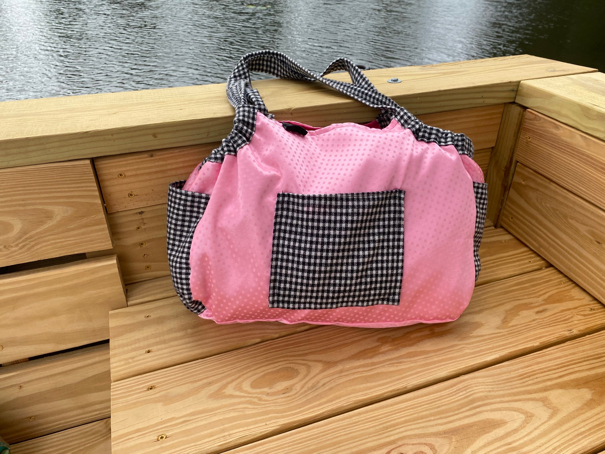 Samaki Bag - Pink Silk Polka Dot with Hot Pink Silk Inside and Pink and Black Check Accents