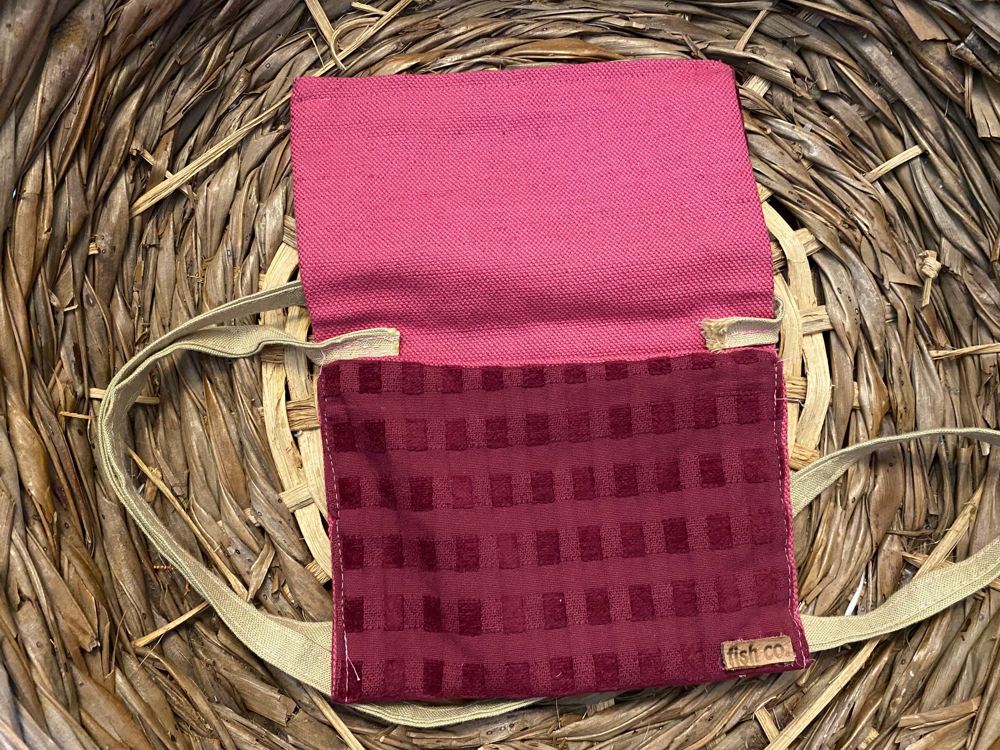 Small Satchel Raspberry pattern with raspberry velvet checks and deep blush canvas inside