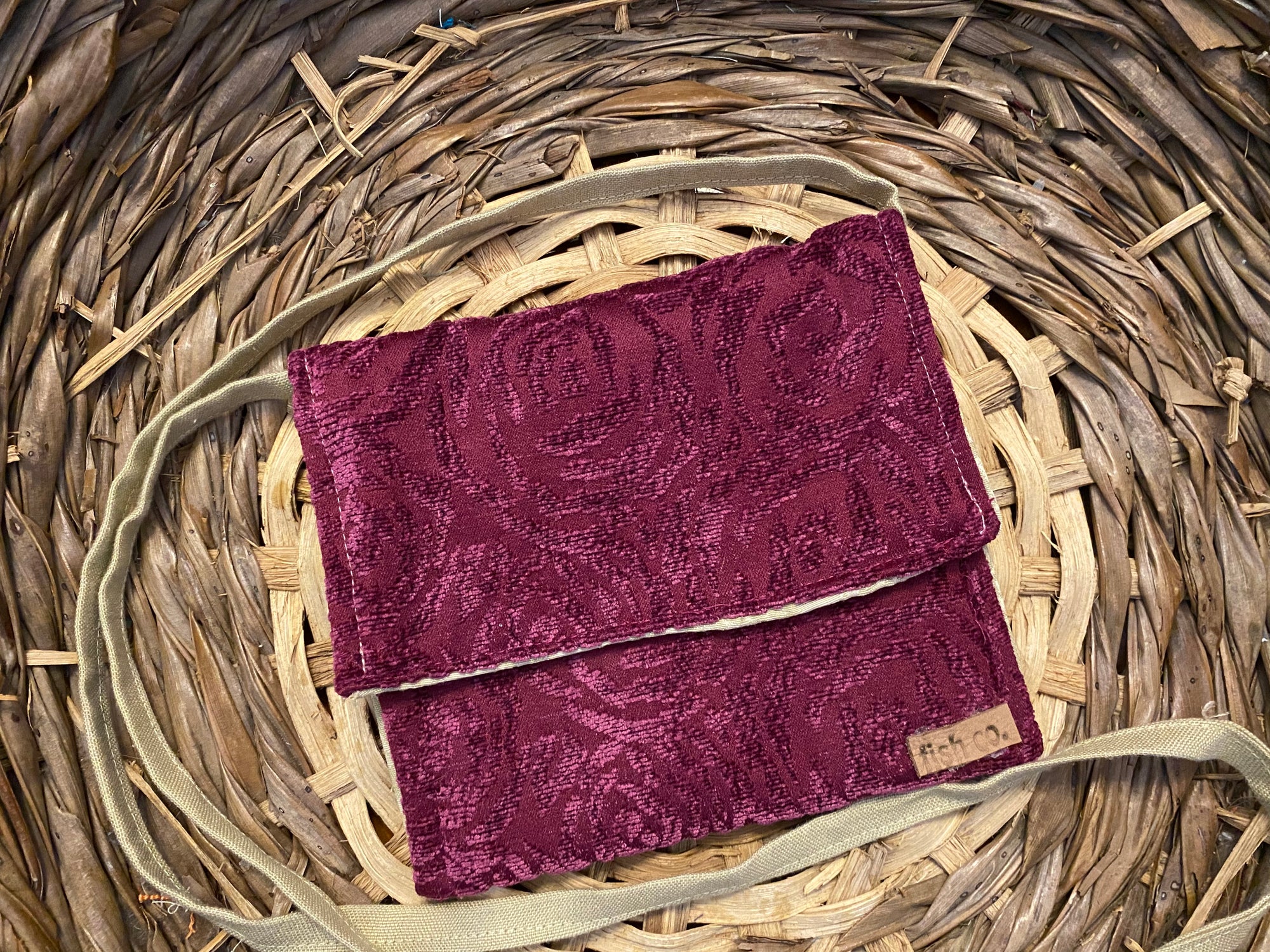 Small Satchel Raspberry pattern chenille with soft gold on gold silk pattern inside