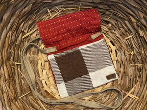 Small Satchel large brown and cream plaid tweed with crimson and tan inside