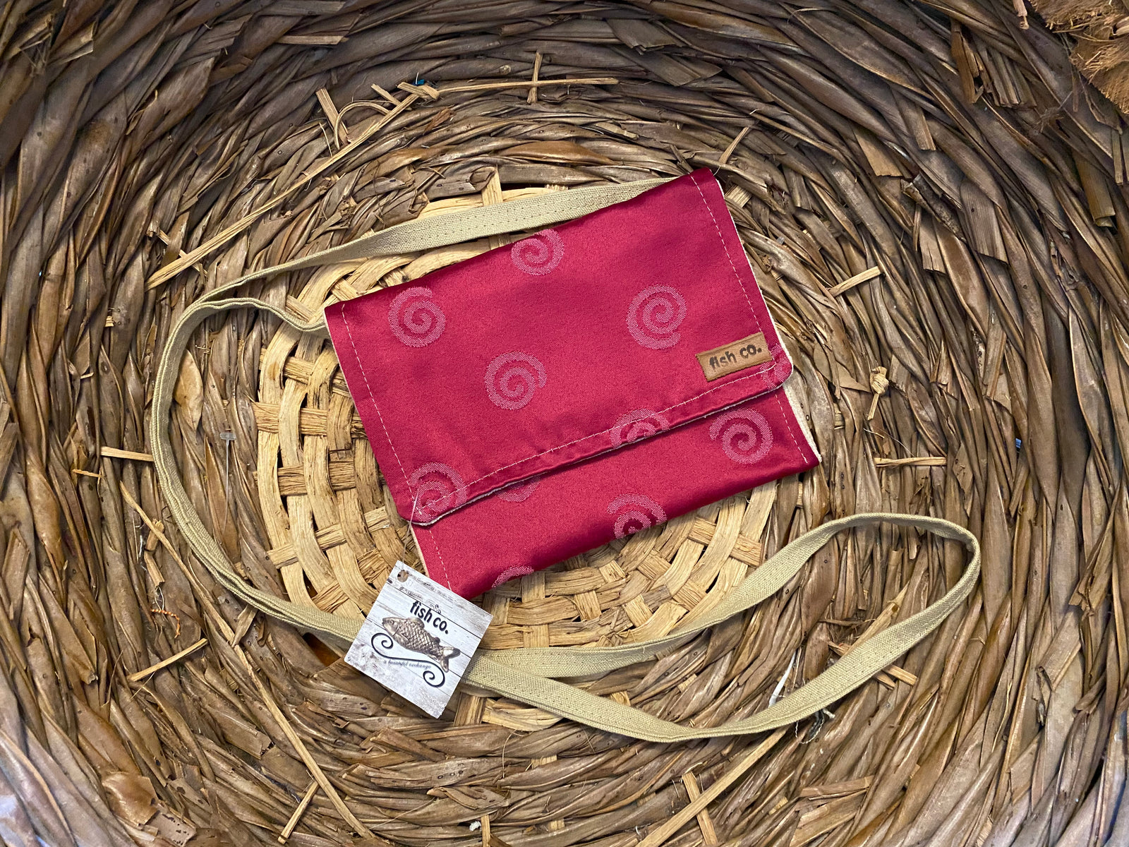 Small Satchel crimson on crimson satin pattern with oatmeal velvet inside